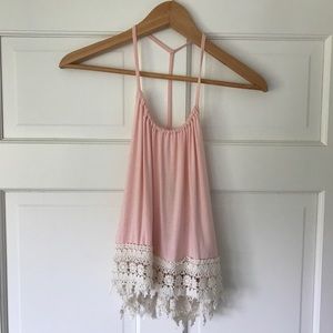 Forever 21 pink, T back open tank with lace